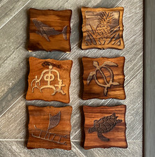 Set of 6 Tropical Koa Wood & Cork Coasters, S...