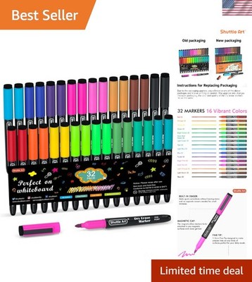 Dry Erase Markers, 32 Pack 16 Colors Magnetic Whiteboard Markers with Erase, ...