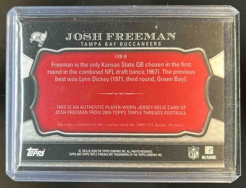 2009 Topps Triple Threads Josh Freeman Relic Jersey Red RC #22/25 Buccaneers - Picture 2 of 2