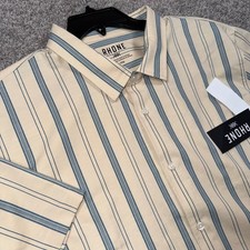 Rhone Brezza Shirt Mens Small Linen Blend Vintage Stripe Short Sleeve Cream NEW