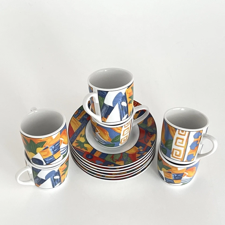Elegante juego de espresso de 6 tazas y platillos Demitasse, diseño geométrico abstracto de 3 oz Foto 2 de 4