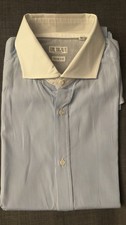 Brunello Cucinelli men's blue and white striped slim fit dress shirt Size XXL