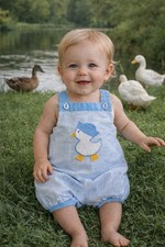 Vintage Healthtex Seersucker Romper 9 Months Duck Blue Stripes Boy Easter Spring