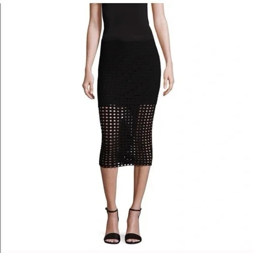 Gonna ALEXANDER WANG UK M nera taglio laser lunghezza ginocchio tessuto elasticizzato