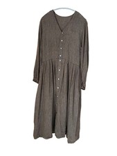 nest Robe Linen Herringbone Tuck Waist Dress -Used Soft Fabric, Cute -From Japa