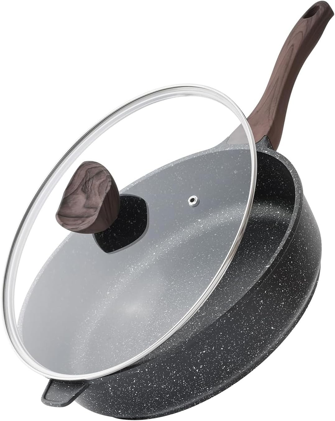 Kordisen Nonstick Deep Frying Pan with Lid, 30 cm/5.7 L Large Skillet, Granite