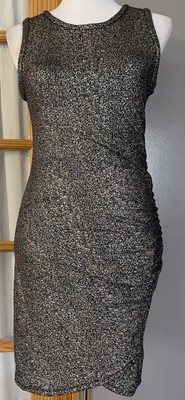 Vtg Free Press Metallic Bodycon Dress Sz S Gold Side Ruched Clubwear USA Made