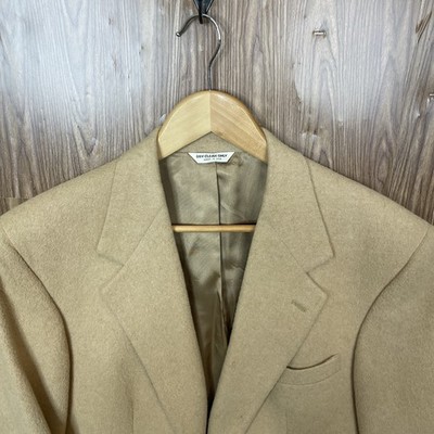 Saks Fifth Avenue Blazer Jacket Mens 40R Tan Solid 100% Camel Hair USA Made