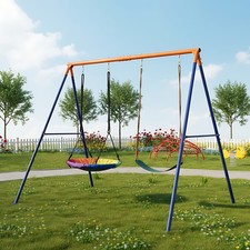 Metal Frame Double Swing Set , Kids Garden Swing with Ground Stakes