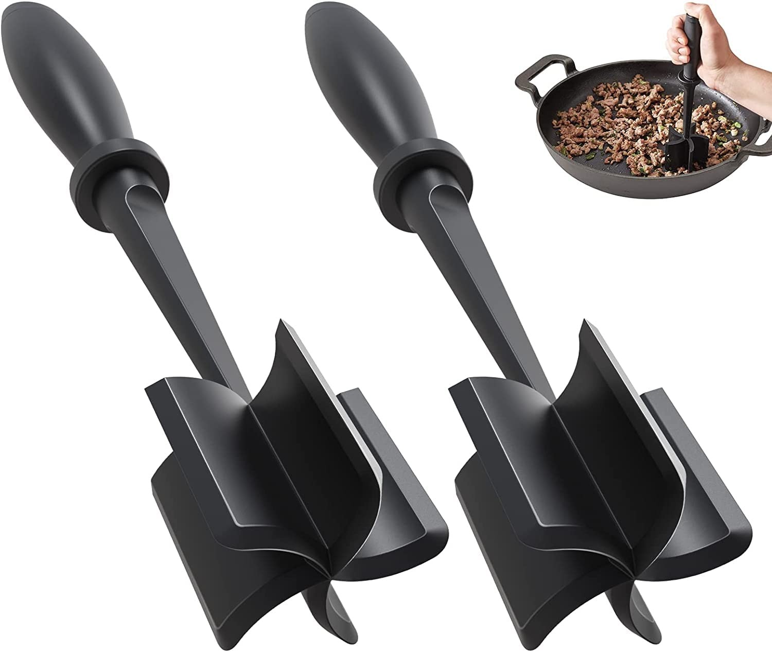 Ground Beef Chopper 2 Pack Masher Smasher Nylon Heat Resistant Kitchen Tool Blac