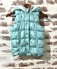 Girl  s Puffer Vest Double Deer Turquoise Owls Fleece Hooded Sz 7/8 Girls