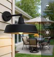 Large 18" Outdoor Barn Gooseneck Light Vintage Farmhouse Style Wall Mounted Dome