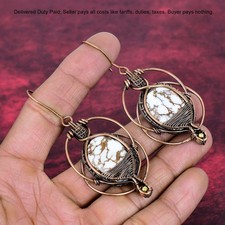 Orecchini Boho Avvolti Filo Pendente Rame Pietra Preziosa Cavallo Selvatico Magnesite Gioielli