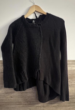 ✿ Rundholz Strick Pullover schwarz Merinowolle Gr. XS asymmetrisch