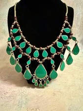 Vintage Afghan Kuchi Tribal Dangle Necklace - Green