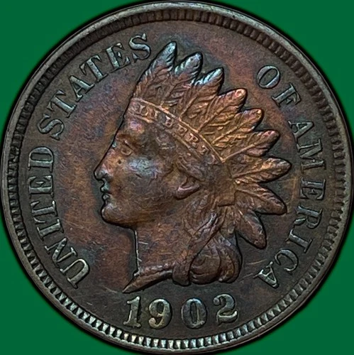 1902 Indian Head Cent Almost Uncirculated AU Coin #33971