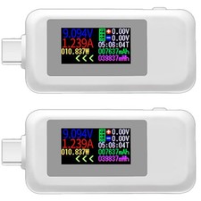 2Pcs White USB-C Power Tester Voltage Current Capacity Meter Multimeter 4-30V 5A