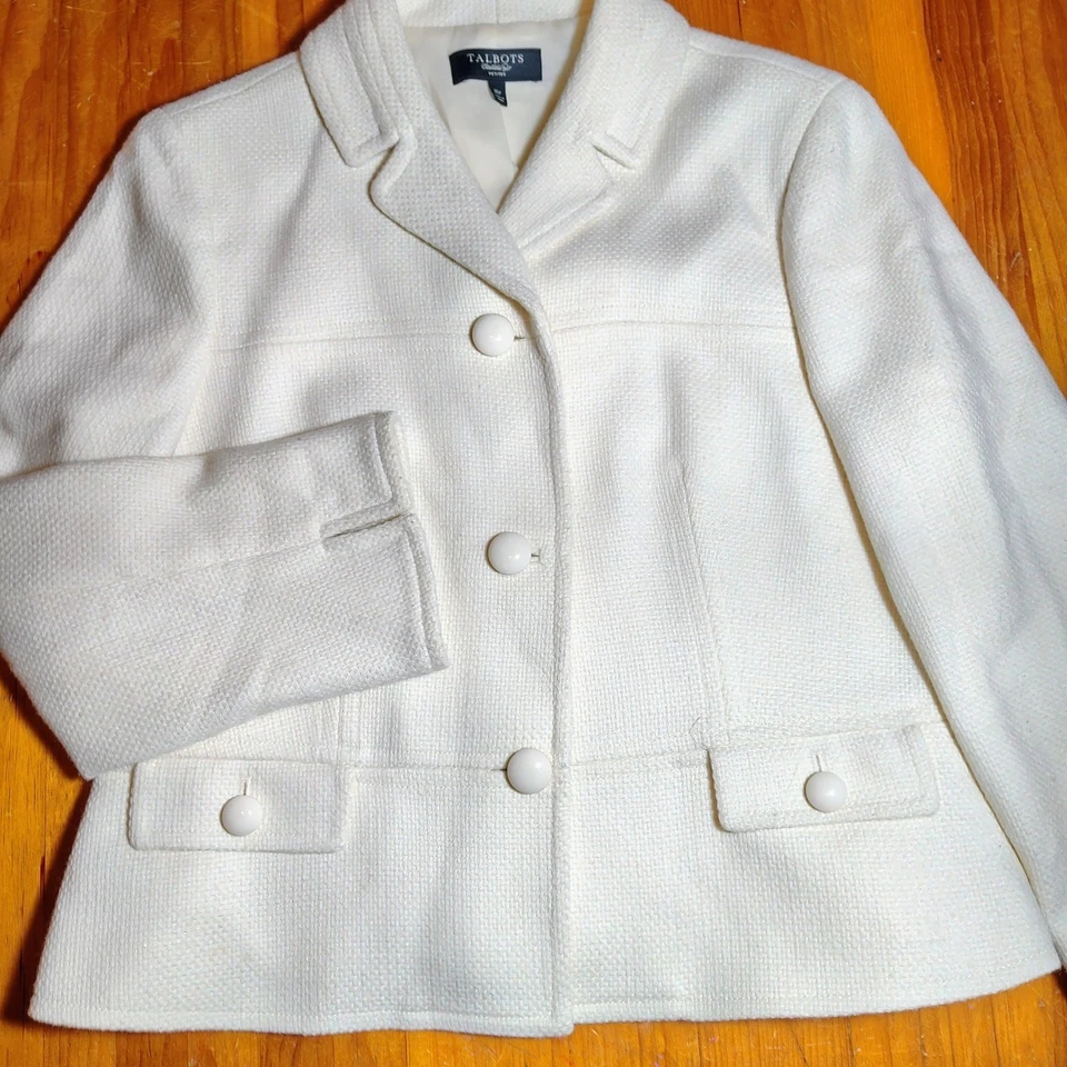 Talbots Petites Ivory Tweed Blazer Women's 16P Classic Button Front Jacket - Image 2 of 4