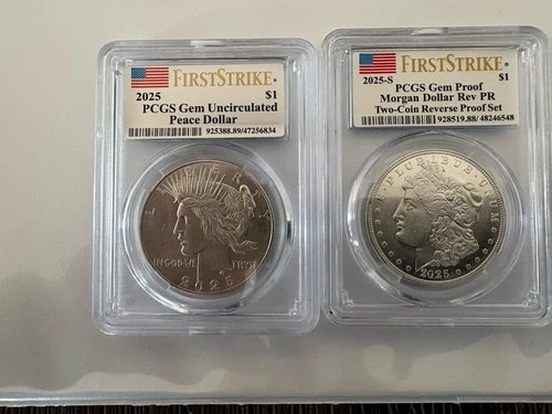2025-S Reverse Proof $1 Morgan and Peace Silver Dollar 2pc Set PCGS PR70 FDOI
