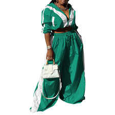 Active Women's Zipper Sweatshirt Jacket and Wide Leg Pants Tracksuit Set