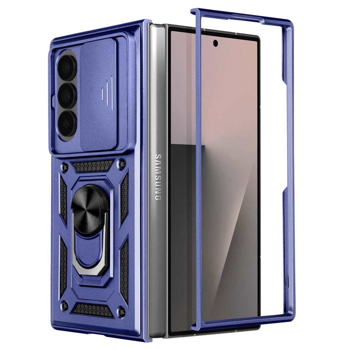 Coque Galaxy Z Fold7 antichoc antichute bleu nuit avec béquille arrière
