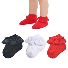 3 Pairs Baby-Girls Eyelet Frilly Lace Socks Toddler Girls Princess Ankle Sock...