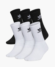 adidas L12220 Kids' White/Black Trefoil 6-Pack Crew Socks Size M 5Y-8.5Y