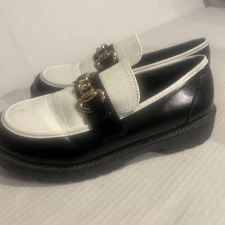 Loafers, White And Black Gold Hardware Platform Bottom