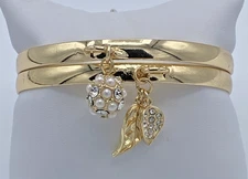 Macy’s I.N.C. Set of 2 Gold Tone  Crystal and Faux Pearl Bangles Bracelets NOS