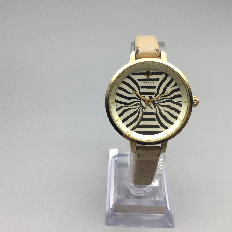 Kate Spade Metro Watch Womens 34mm Bow Stripe Dial Gold Tone New Battery - Image 2 of 4