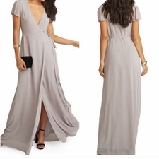 Show Me Your Mumu Noelle Flutter Wrap Maxi Dress Gray XXS New