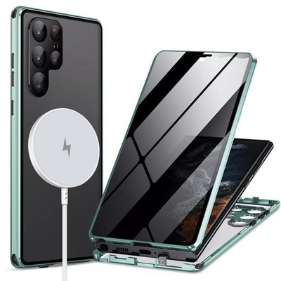 For Galaxy S24 S25 Ultra Full Body Magnetic Glass Case+Privacy Screen Protector