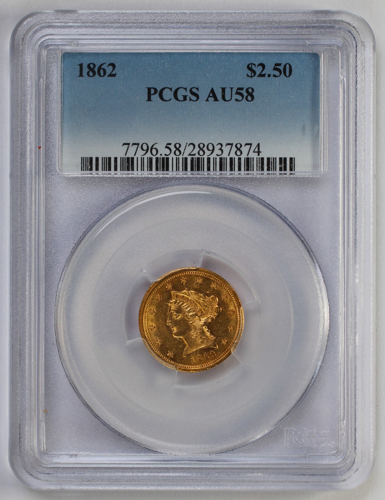 1862 $2.50 Liberty Head Gold Quarter Eagle PCGS AU58