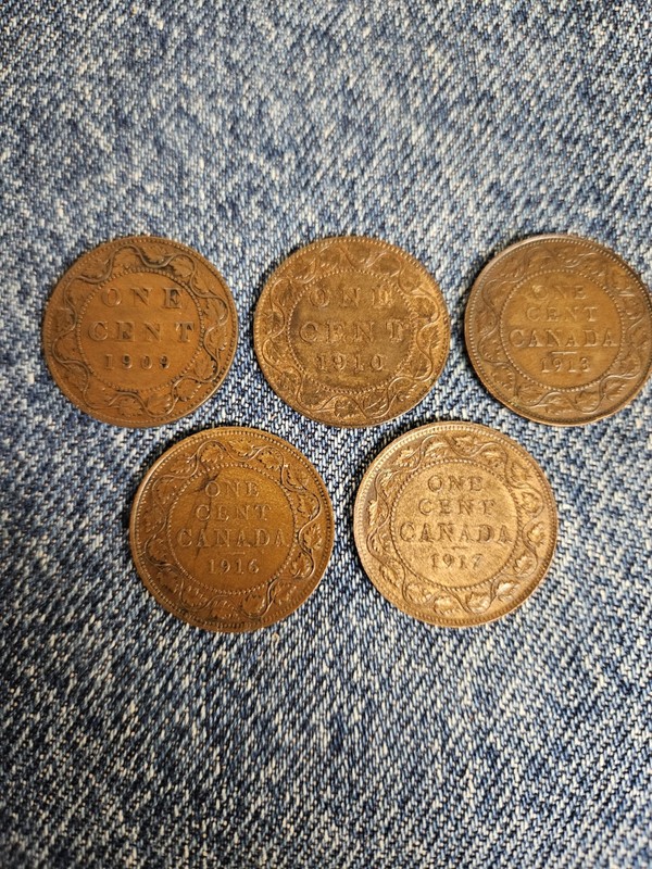 Canadian Large Cents  1909, 1910, 1913, 1916, 1917