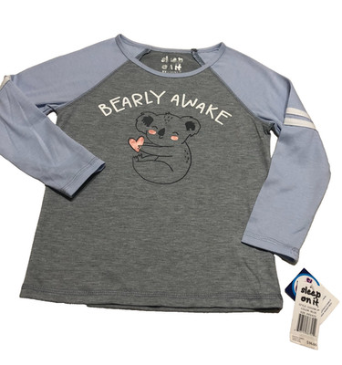 Sleep on It Barely Awake Kitty Print Sleep Top Blue X XS (4-5) Long Sleeve