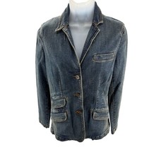 Ralph Lauren Womens Blue Denim Blazer Jacket Button Front Pockets Medium