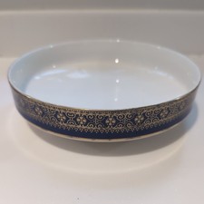 Noritake Ivory China Aristocrat Coupe Soup Bowl Blue and Gold 7" VGC