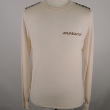 Mens Aquascutum Cream White Fine Knit Wool Check Shoulder Jumper Medium RRP £190