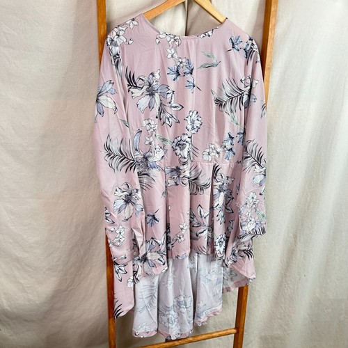 Lorraine Long Blouse Womens 14 Pink & White Floral Print Long Sleeve NWT - Picture 2 of 13