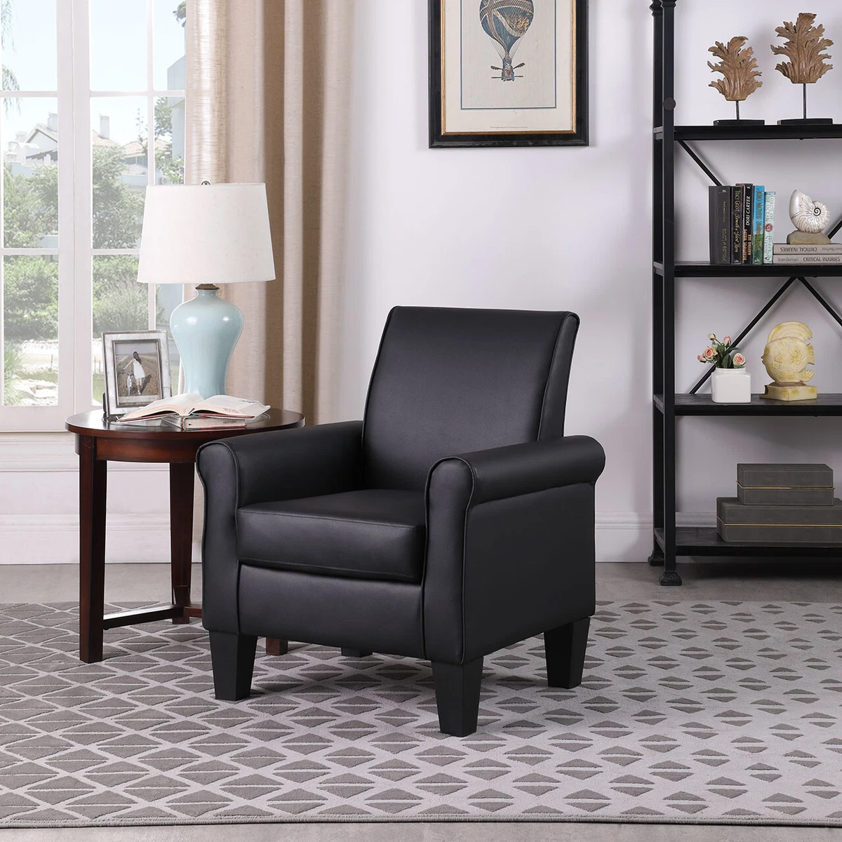 Classic Modern Accent Arm Chair Comfort Seating Black PU Leather