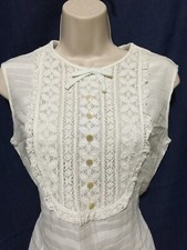 Women Vintage 50s handmade dress white sleeveless lace decor, cotton blend S/M?