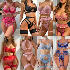 Sexy Lingerie Lace Dress Underwear w/Garter Belt Babydoll Nightwear Sleepwear