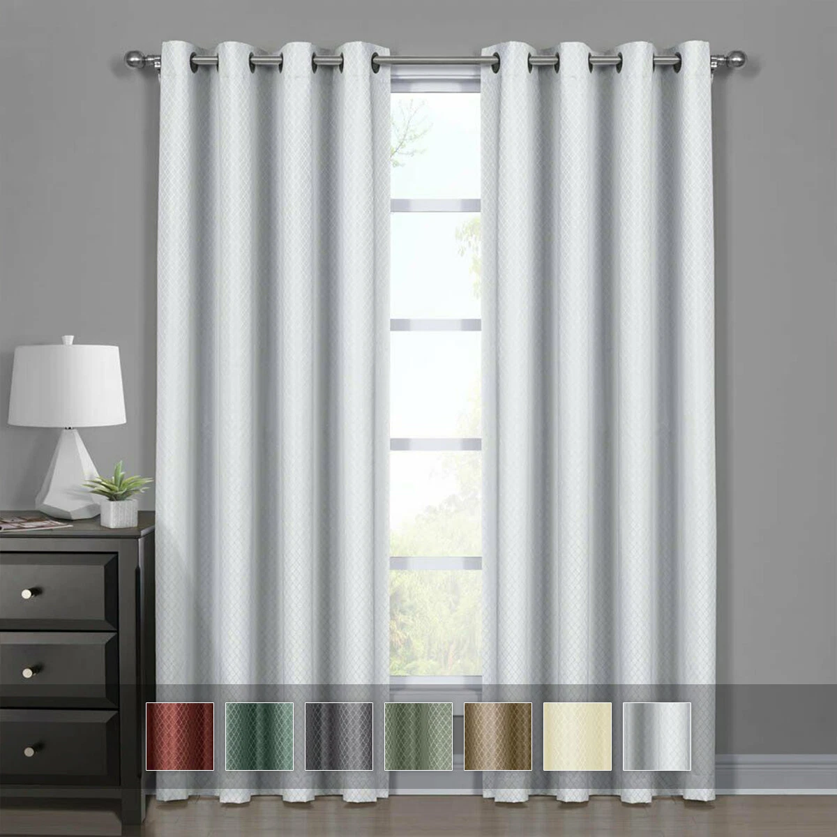 100% Blackout Curtain Set Diamond Jacquard Woven Grommet Top Window 2 Panels