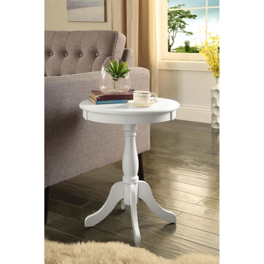 "Cottage White Wood Pedestal Side Or End Table" Falak Tayyeb Platinum
