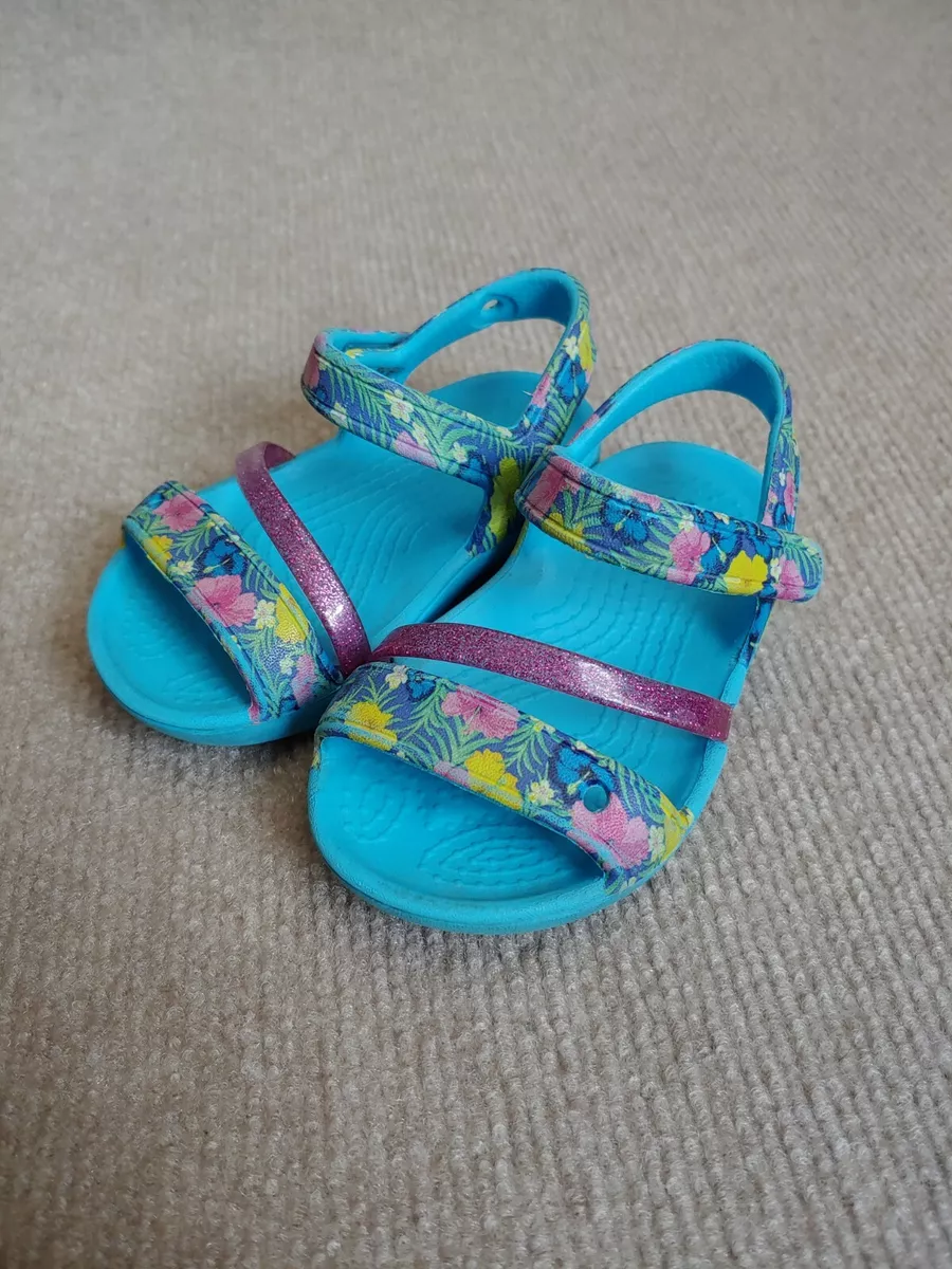 Crocs Lina Sandals Electric Blue Floral Toddlers Girls Kids Size