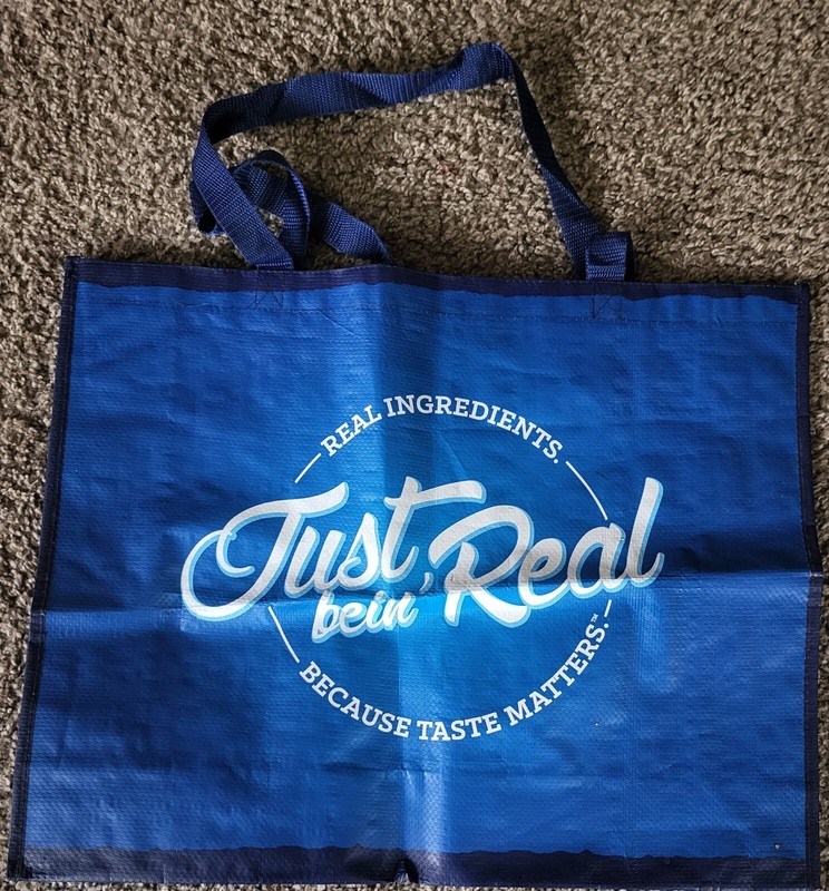 NICE LARGE ADVERTISING RESUSABLE ADVERTISING INSULATED SHOPPING BAG- JUST REAL
