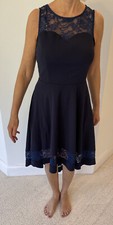 Gardenwed Navy Blue L  Lace Insert Low High Midi Formal PartyDress