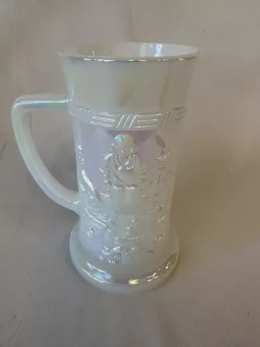 Federal Iridescent White Milk glass Beer Stein Mug USA made Vintage