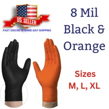 Black/Orange Nitrile Disposable Gloves 8 Mil Raised Diamond Texture | Fast Ship