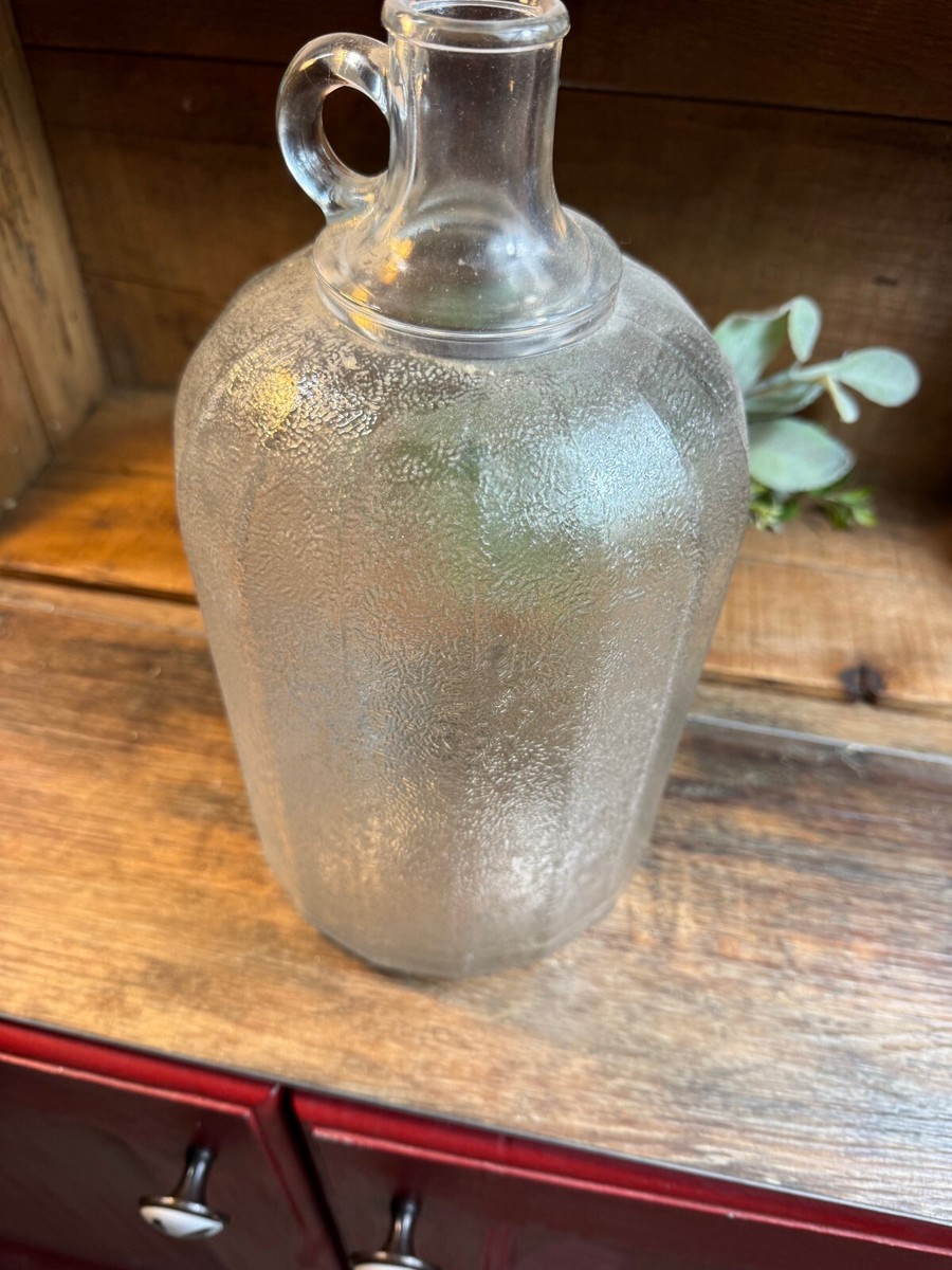 Vintage Owens Illinois Clear Glass Jug w Finger Handle and Orange